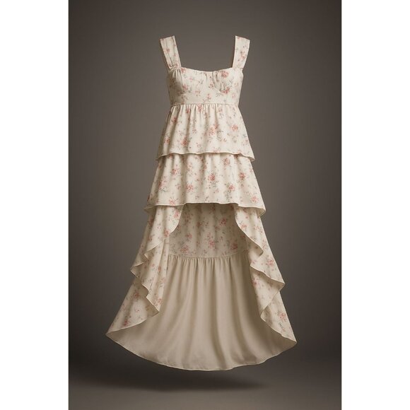 Revolve x We Wore What Corset High-Low Maxi Dress Sz 8 Dainty Floral Almond Milk - Picture 1 of 16